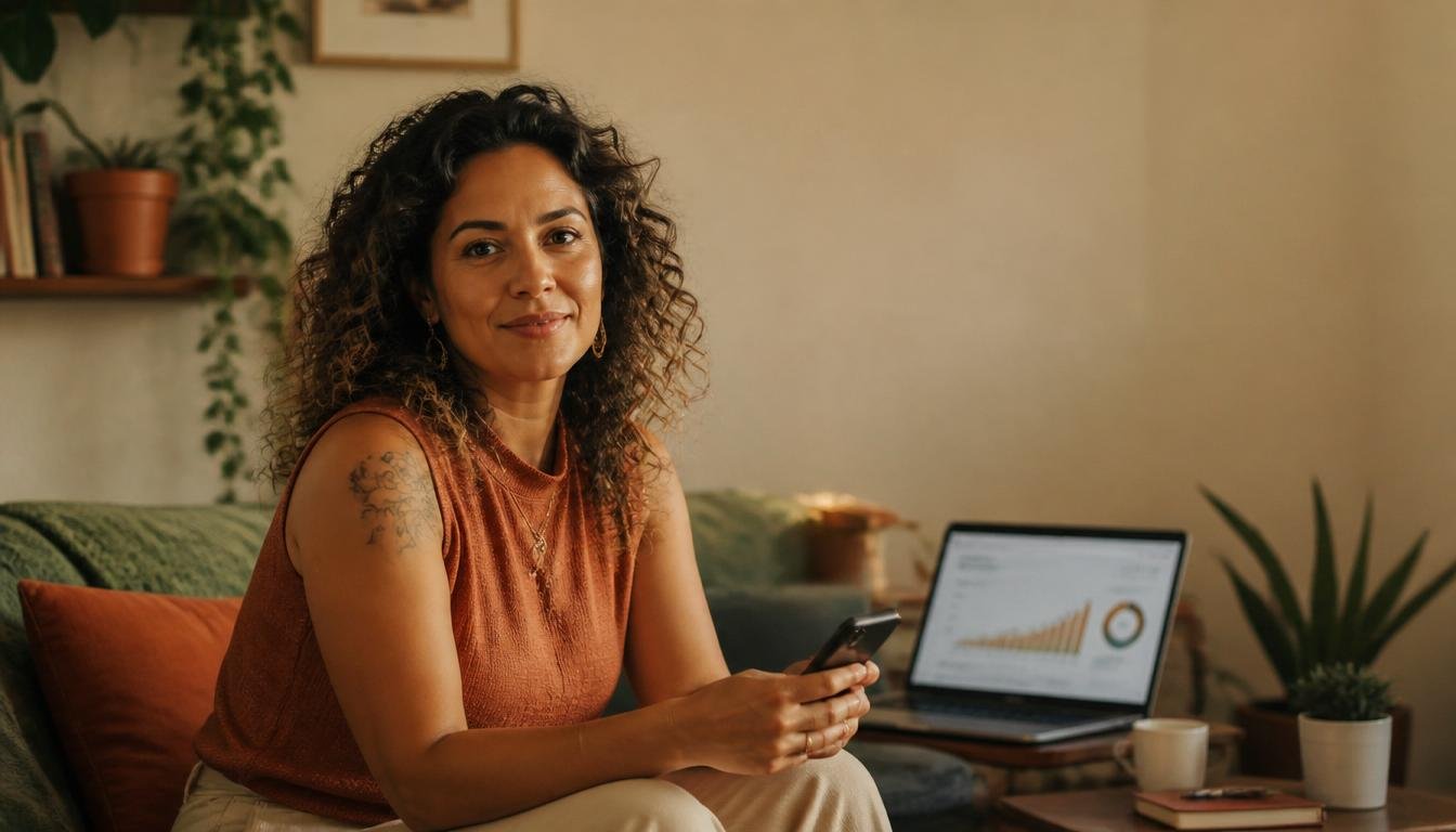 Mulher trabalhadora CLT pesquisando as melhores plataformas de afiliados para iniciantes no celular