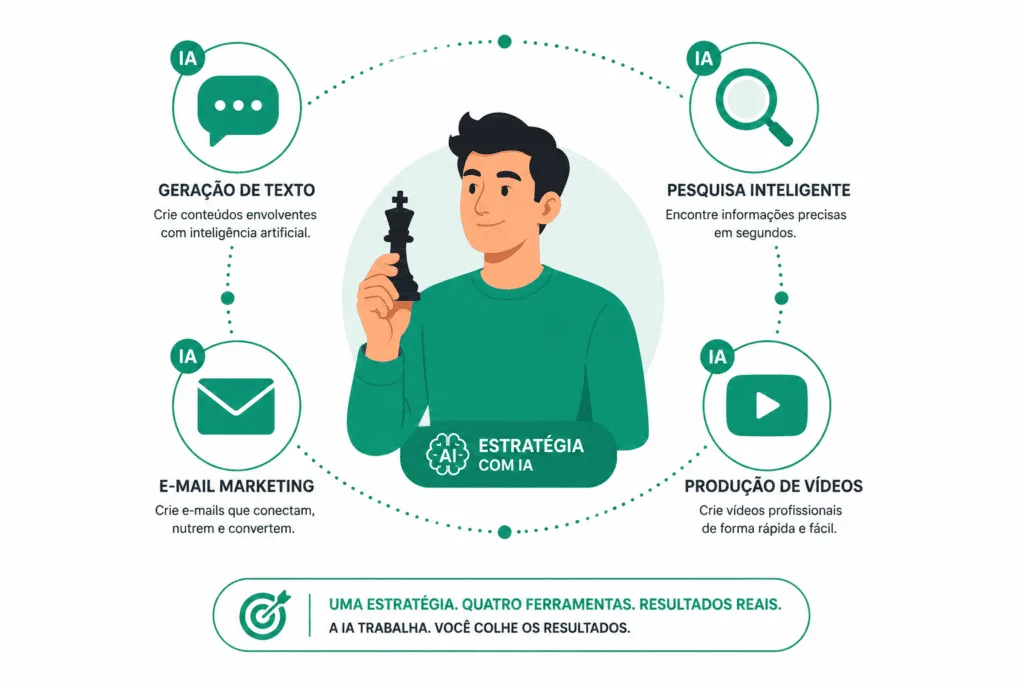 Afiliado usando inteligência artificial para pesquisa,
criação de conteúdo, email marketing e produção de vídeo