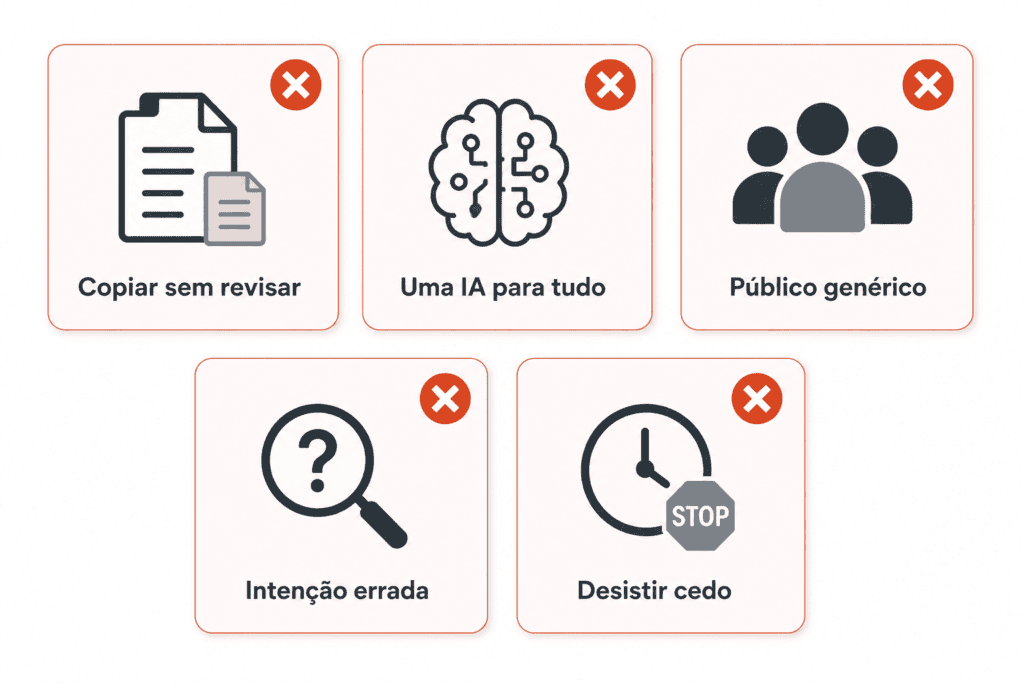 Cinco erros comuns ao usar IA para vender como
afiliado — e como evitá-los