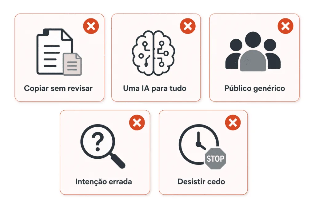 Cinco erros comuns ao usar IA para vender como
afiliado — e como evitá-los