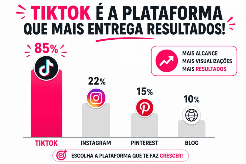 Por que o TikTok é a maior oportunidade em 2026
tiktok é a plataforma que mais entrega resultados
