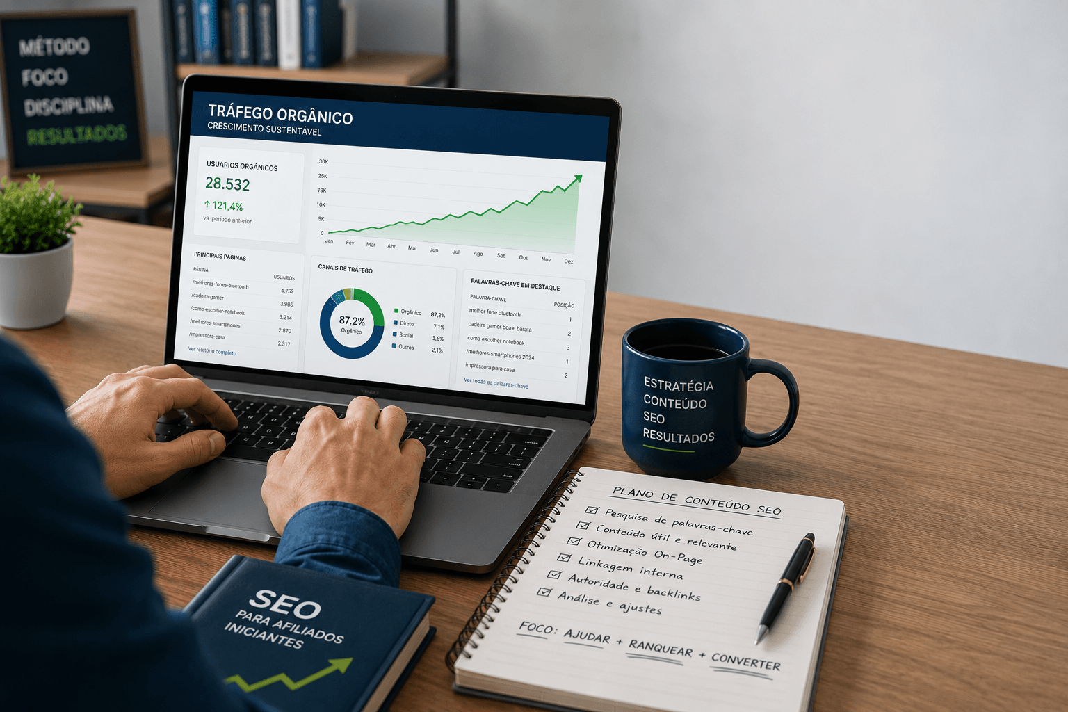 Seo para afiliados iniciantes: gráfico de crescimento de tráfego orgânico no Google