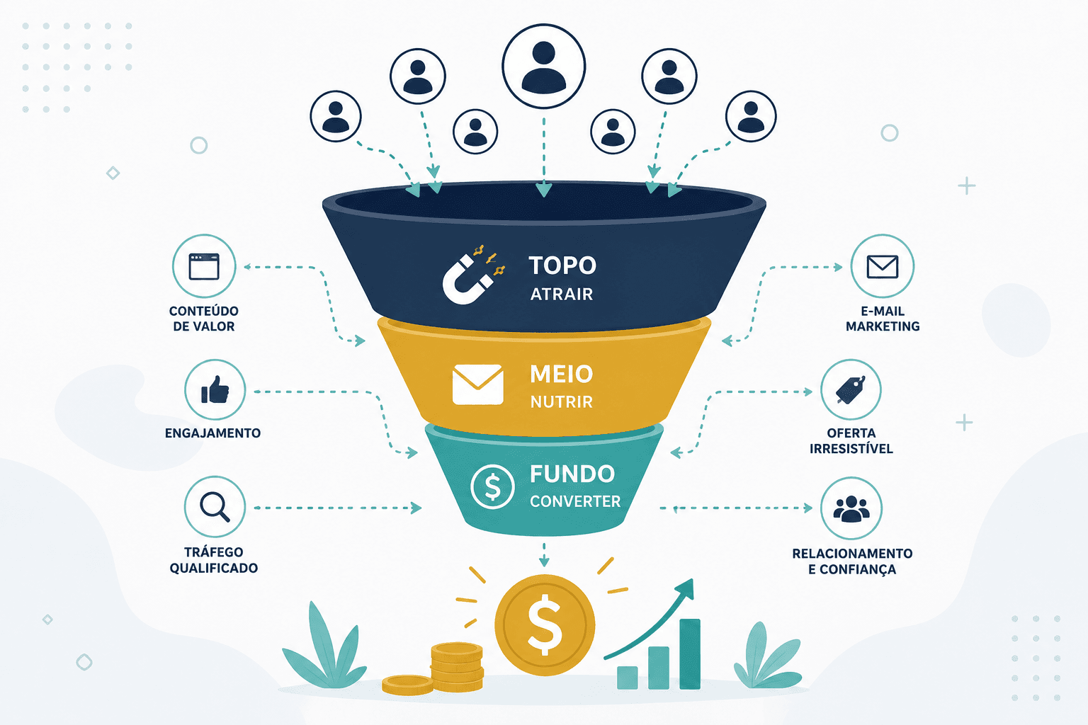Funil de vendas para afiliados: etapas de topo, meio e fundo de funil