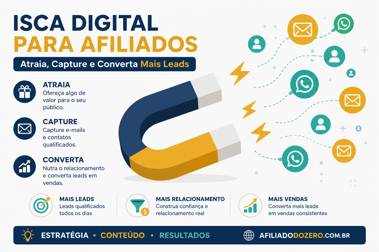 O que é isca digital para afiliados: ímã atraindo contatos de e-mail e WhatsApp