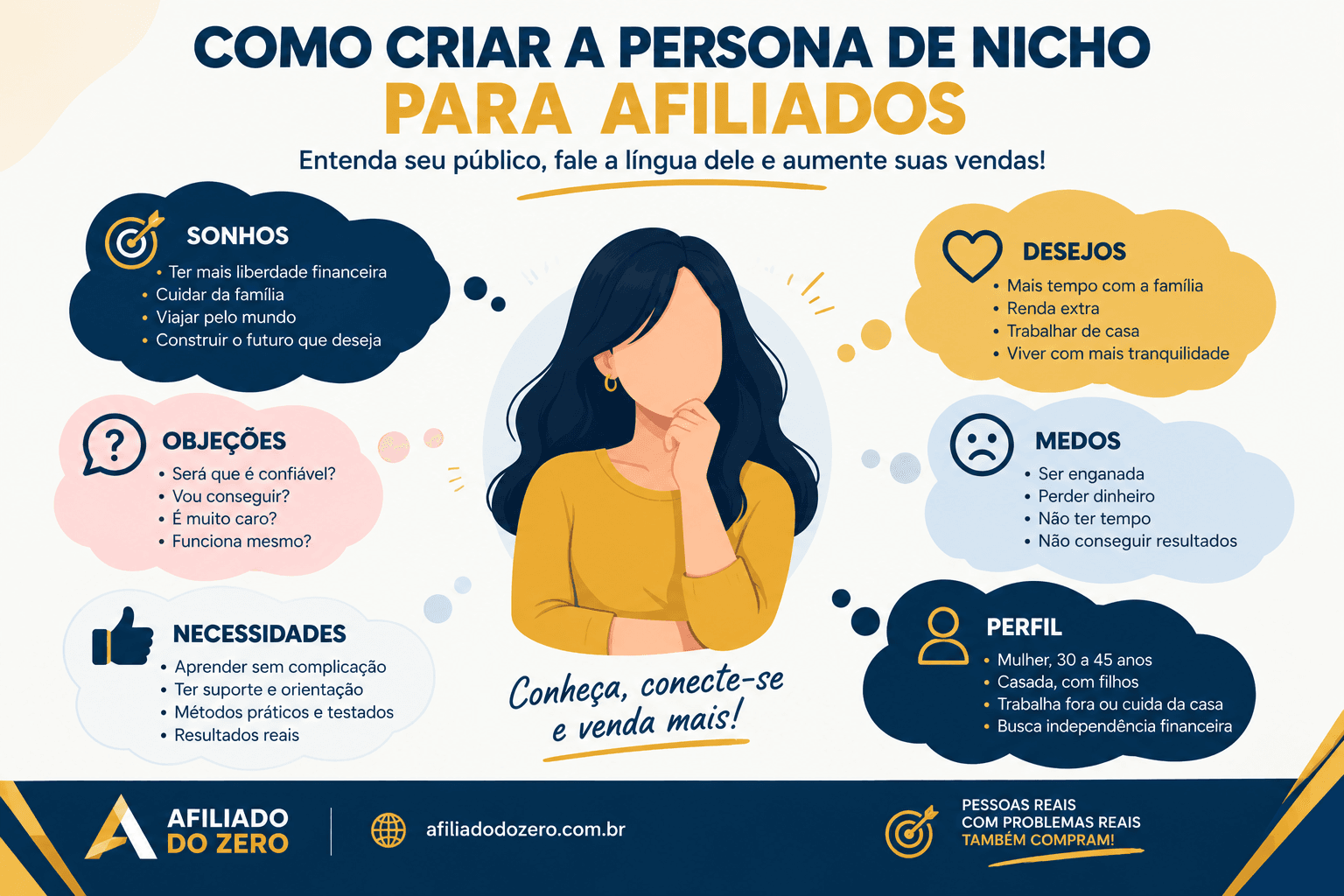 Como criar a persona do seu nicho de afiliado: silhueta com mapa de características do público