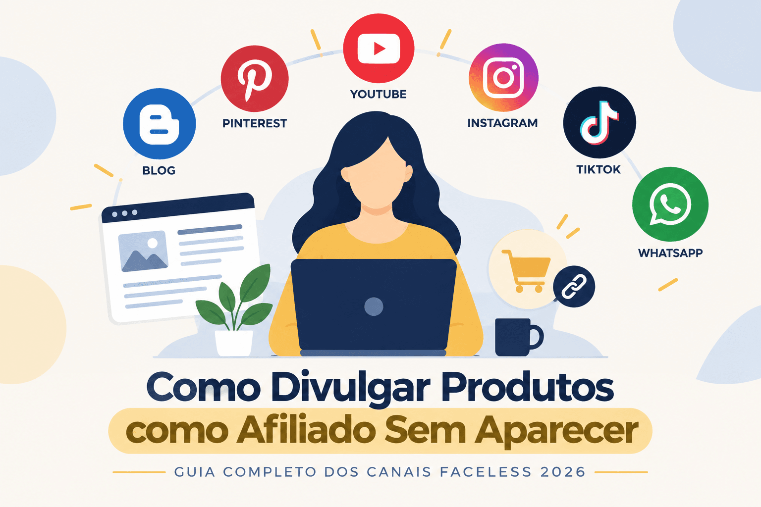 Como divulgar produtos como afiliado sem aparecer: ícones dos 7 canais faceless